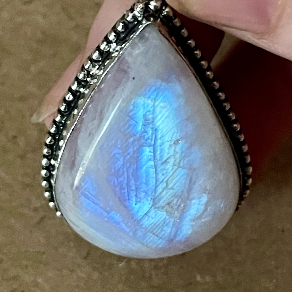 Extremely Flashy XXL Pink Rainbow Moonstone Pendant Necklace -925 Plated/Stamped